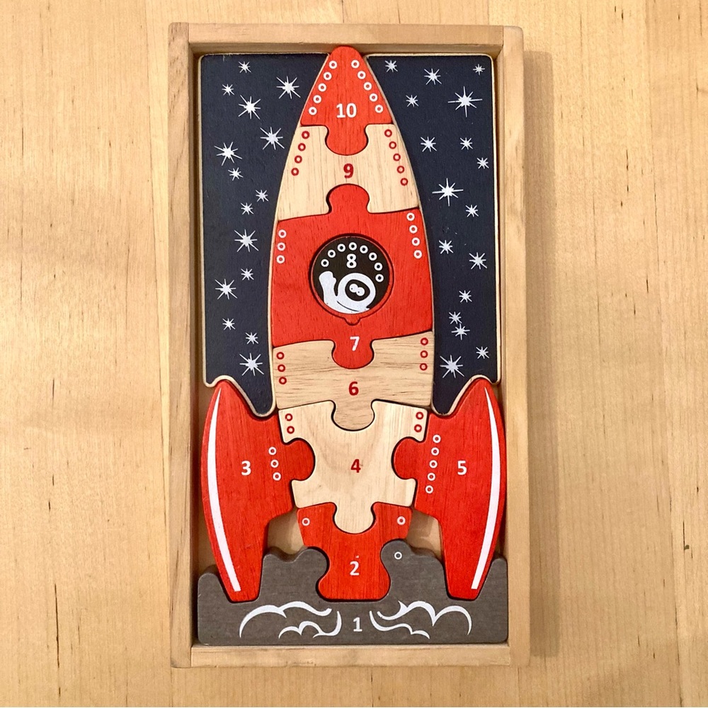 Begin Again Wooden Number Rocket Puzzle